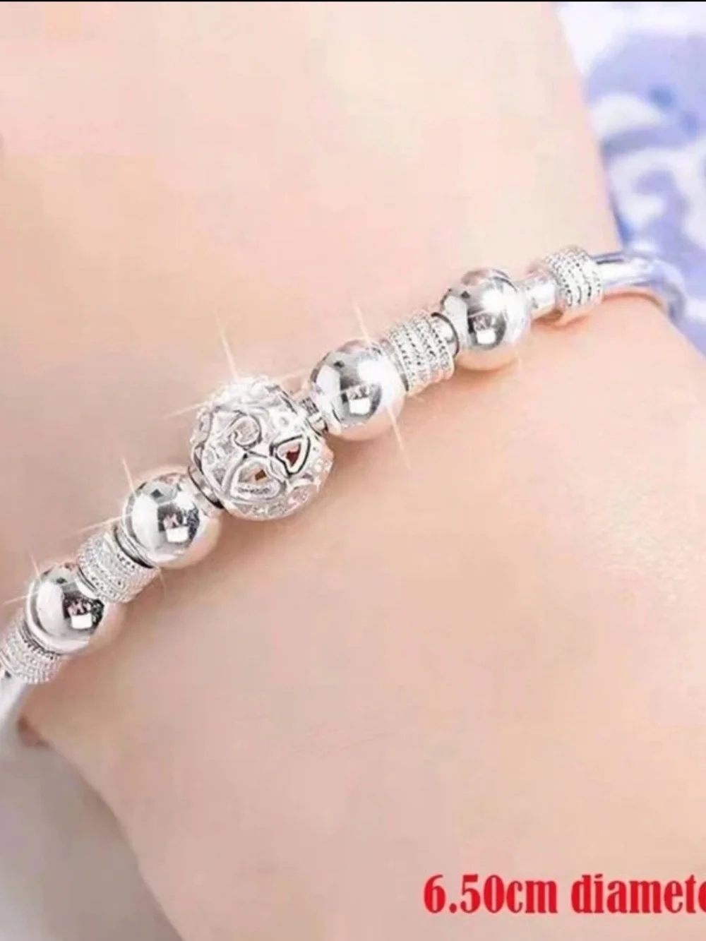 Silver Heart Charm Bangle Bracelet